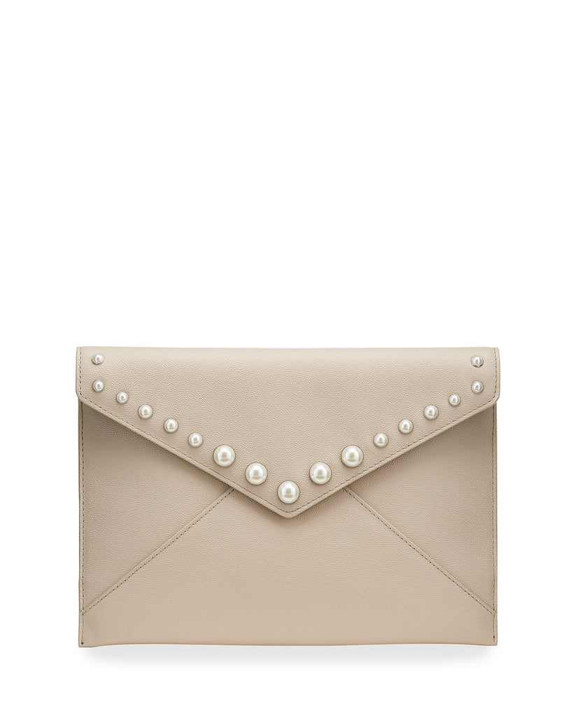Rebecca Minkoff Leo Clutch With Pearl Studs Tahini